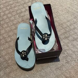 Tory Burch Navy leather and Light Blue Sandals